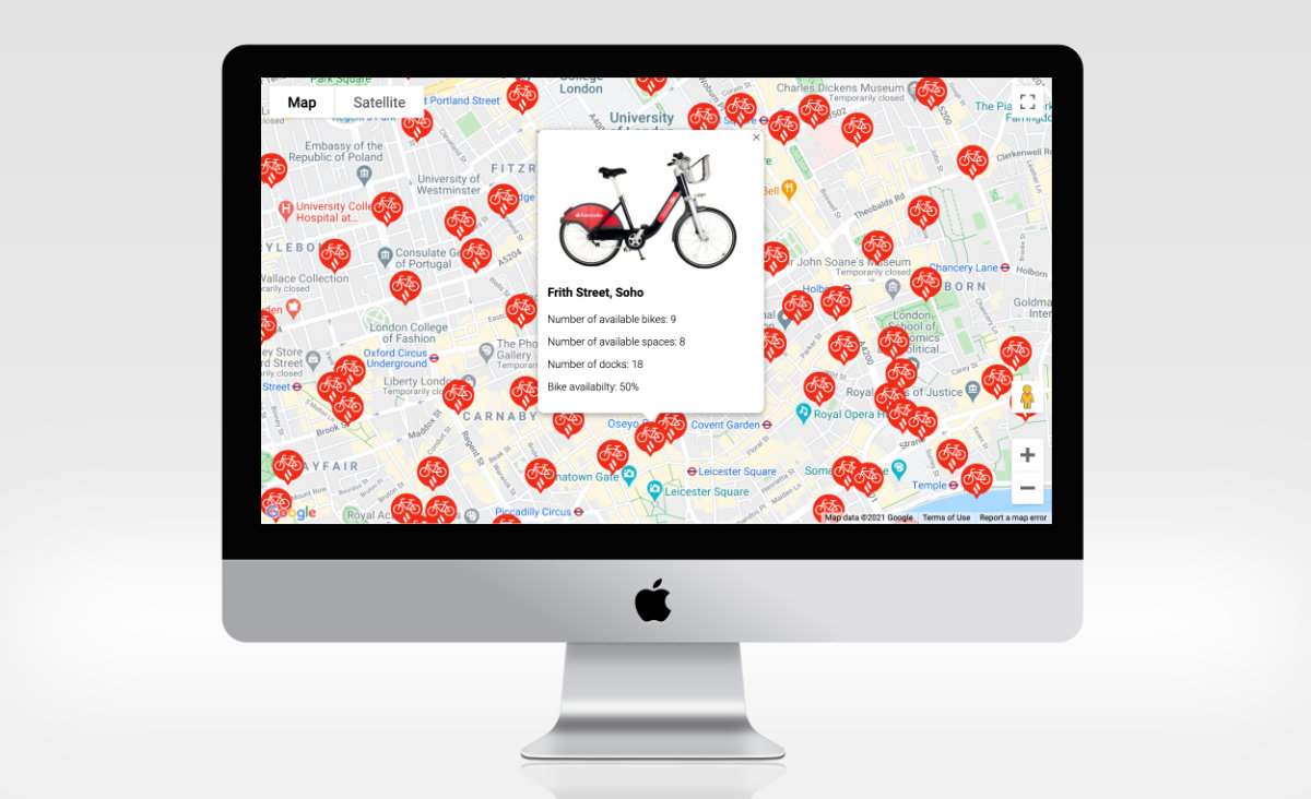 Visual of Transport for London Bikes web app